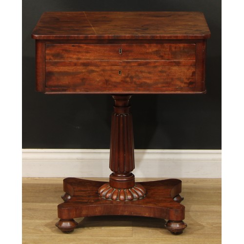 2308 - A William IV mahogany lamp or work table, rounded rectangular top above a deep frieze drawer, turned... 