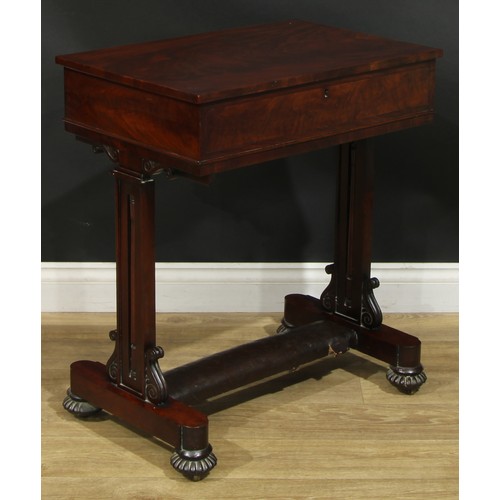 2310 - A William IV mahogany work table, hinged rectangular top enclosing open compartments, rectangular su... 