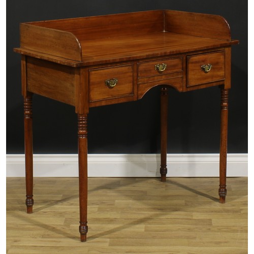 1621 - A 19th century mahogany bedroom side table or washstand, rectangular top with three-quarter gallery ... 