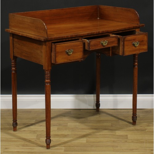 1621 - A 19th century mahogany bedroom side table or washstand, rectangular top with three-quarter gallery ... 