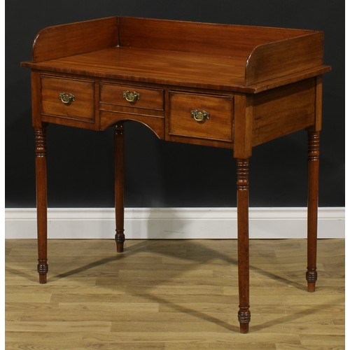 1621 - A 19th century mahogany bedroom side table or washstand, rectangular top with three-quarter gallery ... 