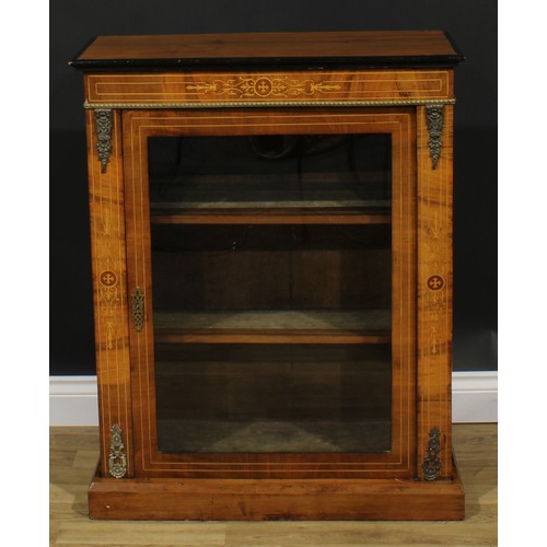 2260 - A Victorian gilt metal mounted walnut and marquetry pier cabinet, rectangular top above a glazed doo... 