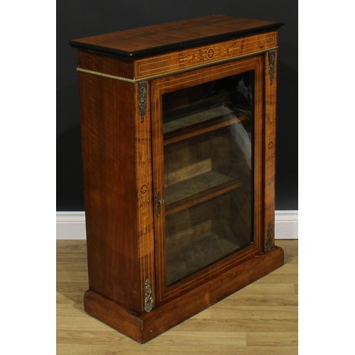 2260 - A Victorian gilt metal mounted walnut and marquetry pier cabinet, rectangular top above a glazed doo... 