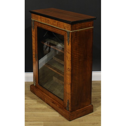 2260 - A Victorian gilt metal mounted walnut and marquetry pier cabinet, rectangular top above a glazed doo... 