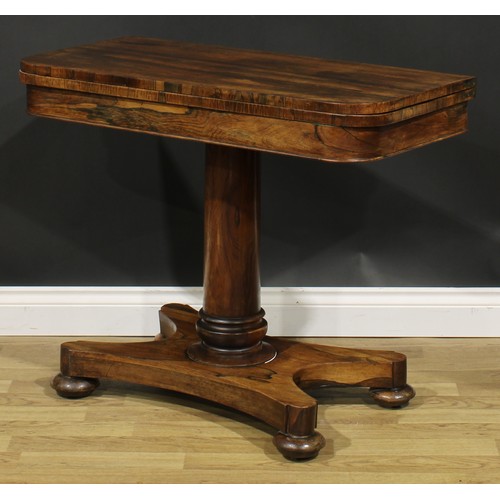 2498 - A George/William IV rosewood tea table, hinged top above a deep frieze, turned column, incurve recta... 