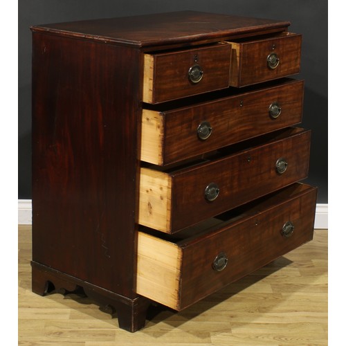 2483 - A George IV mahogany chest, slightly oversailing top above two short and three long graduated cockbe... 