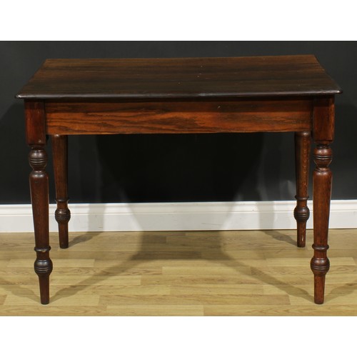 1914 - An early 20th century oak centre table, rounded rectangular top, turned legs, 78cm high, 107cm wide,... 