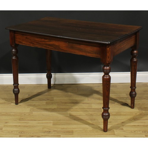 1914 - An early 20th century oak centre table, rounded rectangular top, turned legs, 78cm high, 107cm wide,... 