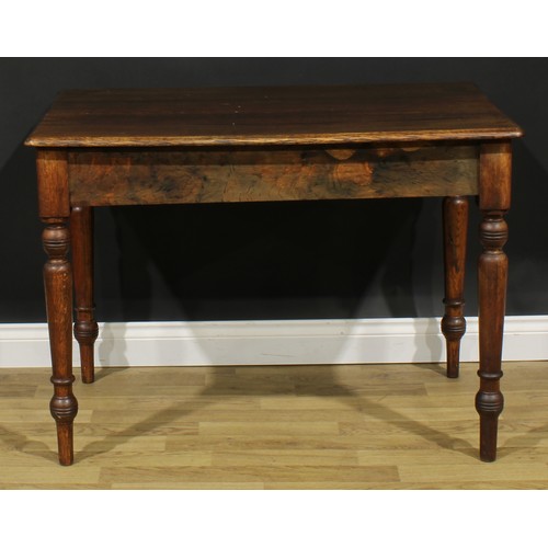 1914 - An early 20th century oak centre table, rounded rectangular top, turned legs, 78cm high, 107cm wide,... 