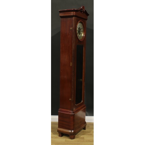 2671 - An early 20th century mahogany longcase hall clock, by Gustav Becker, shaped cresting carved with a ... 