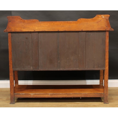 2326 - An Arts & Crafts oak and ebony marquetry buffet side cabinet, shaped three-quarter gallery above a p... 