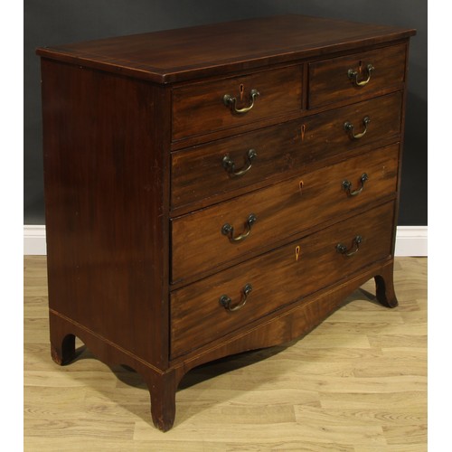 1791 - A George III mahogany chest, crossbanded top above two short and three long graduated cockbeaded dra... 