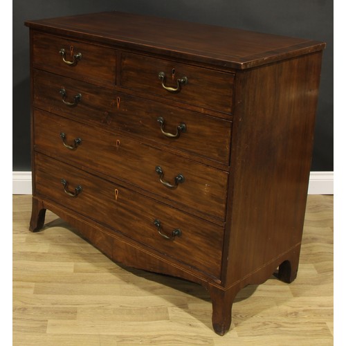 1791 - A George III mahogany chest, crossbanded top above two short and three long graduated cockbeaded dra... 