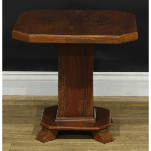 2647 - An Art Deco walnut canted square low table or statuary pedestal, 49.5cm high, 52cm wide, c.1935