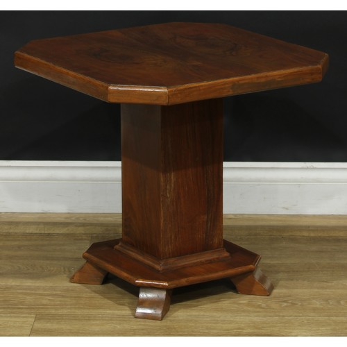 2647 - An Art Deco walnut canted square low table or statuary pedestal, 49.5cm high, 52cm wide, c.1935