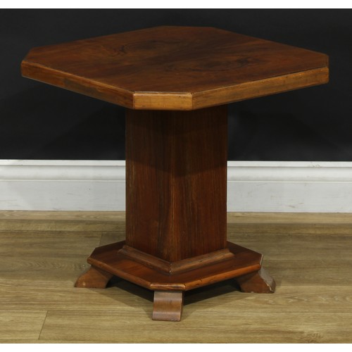 2647 - An Art Deco walnut canted square low table or statuary pedestal, 49.5cm high, 52cm wide, c.1935