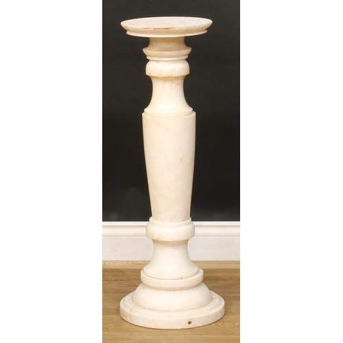 1855 - A Neoclassical style alabaster statuary pedestal, urnular column, 81cm high, the plateau 25cm diamet... 