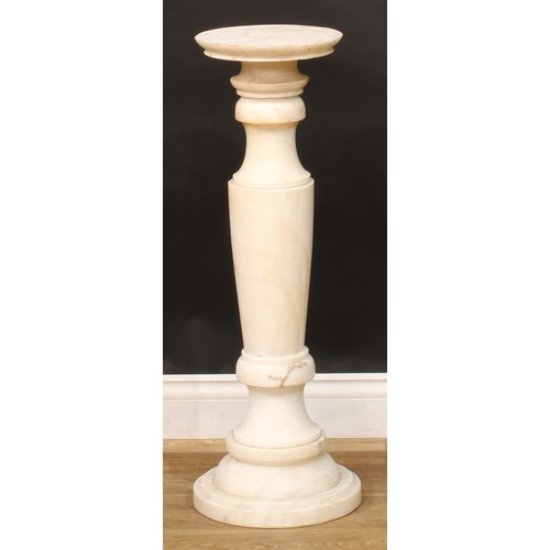 1855 - A Neoclassical style alabaster statuary pedestal, urnular column, 81cm high, the plateau 25cm diamet... 