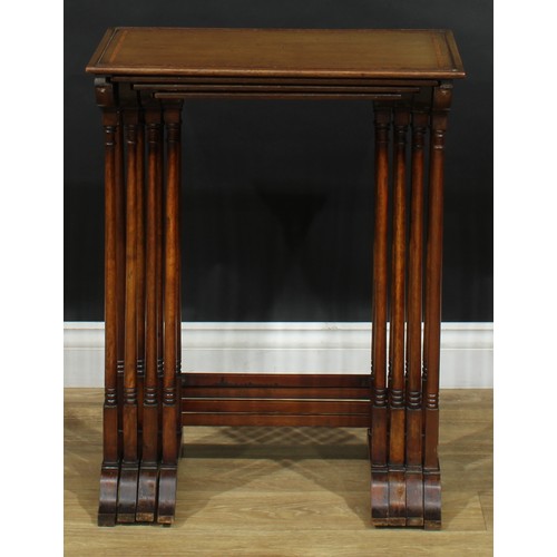 2374 - A set of Edwardian satinwood crossbanded mahogany quartetto tables, outlined throughout with boxwood... 