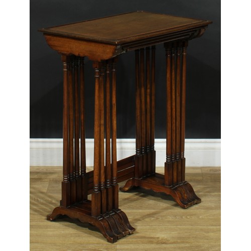 2374 - A set of Edwardian satinwood crossbanded mahogany quartetto tables, outlined throughout with boxwood... 