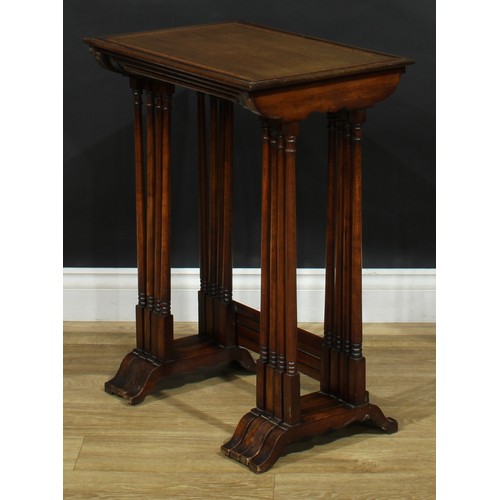 2374 - A set of Edwardian satinwood crossbanded mahogany quartetto tables, outlined throughout with boxwood... 