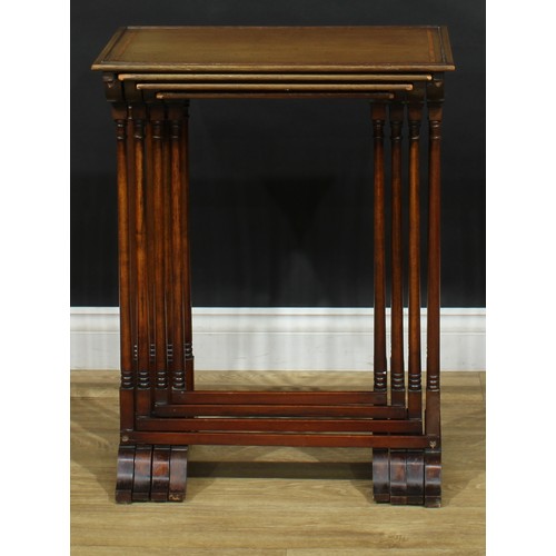 2374 - A set of Edwardian satinwood crossbanded mahogany quartetto tables, outlined throughout with boxwood... 