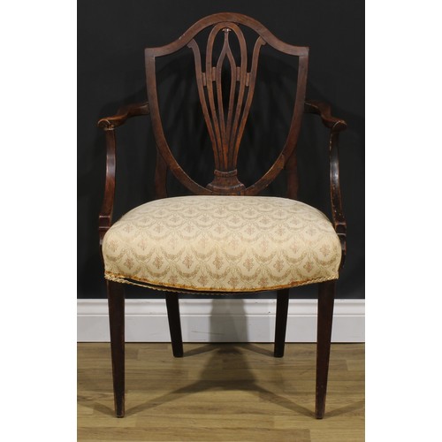 1798 - A George III mahogany Hepplewhite design elbow chair, 92.5cm high, 61cm wide, the seat 52.5cm wide a... 