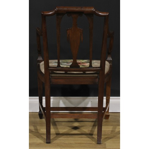 1798 - A George III mahogany Hepplewhite design elbow chair, 92.5cm high, 61cm wide, the seat 52.5cm wide a... 