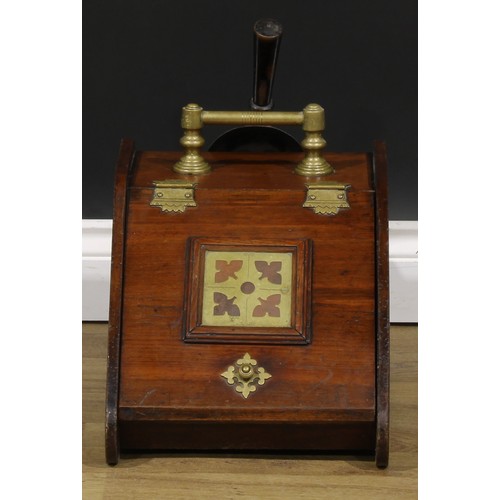 1840 - A late Victorian Aesthetic Movement brass and copper mounted walnut coal box, 33cm high over handle,... 