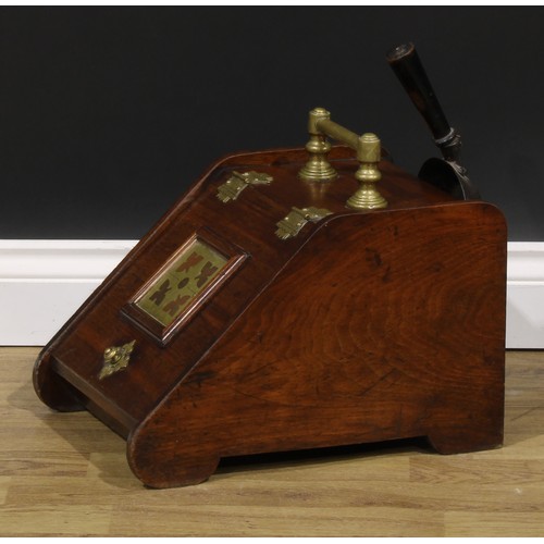 1840 - A late Victorian Aesthetic Movement brass and copper mounted walnut coal box, 33cm high over handle,... 