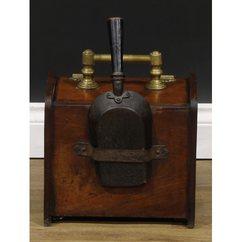 1840 - A late Victorian Aesthetic Movement brass and copper mounted walnut coal box, 33cm high over handle,... 