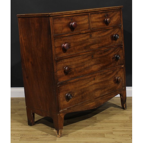 2484 - A George IV mahogany chest, slightly oversailing top above two short and three long graduated drawer... 