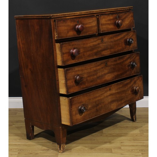 2484 - A George IV mahogany chest, slightly oversailing top above two short and three long graduated drawer... 