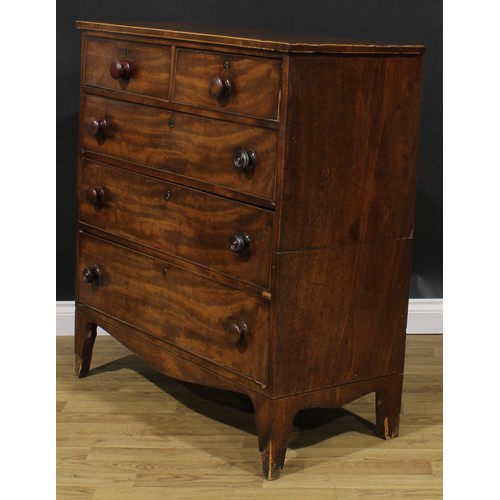 2484 - A George IV mahogany chest, slightly oversailing top above two short and three long graduated drawer... 