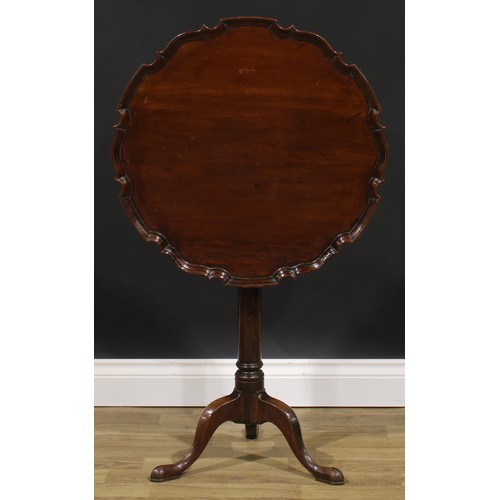 1699 - A 19th century mahogany pie-crust tripod occasional table, tilting top, turned column, cabriole legs... 