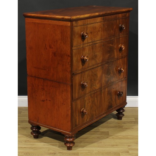 2401 - An unusual early Victorian mahogany chest, hinged top above two blind and two long cockbeaded drawer... 