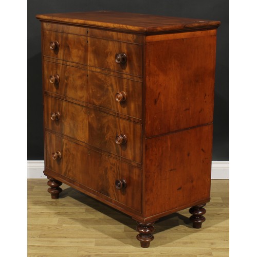 2401 - An unusual early Victorian mahogany chest, hinged top above two blind and two long cockbeaded drawer... 