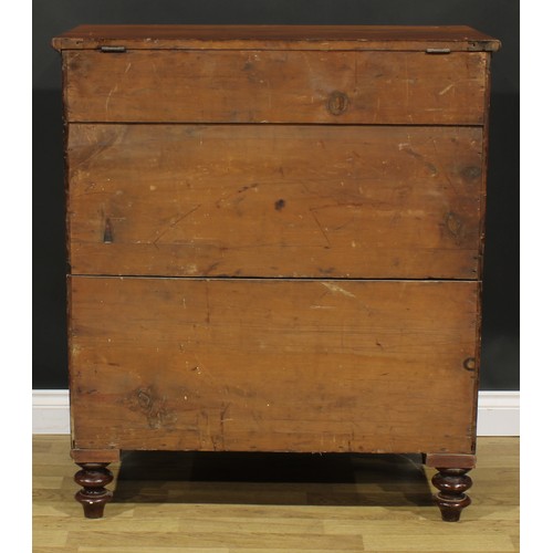 2401 - An unusual early Victorian mahogany chest, hinged top above two blind and two long cockbeaded drawer... 