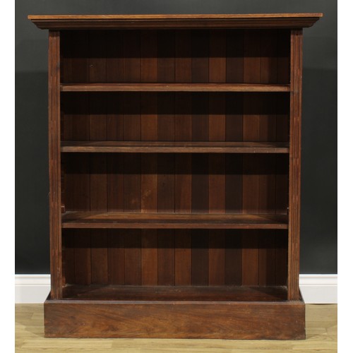 2605 - A Victorian style open library bookcase, rectangular top above three adjustable shelves, plinth base... 