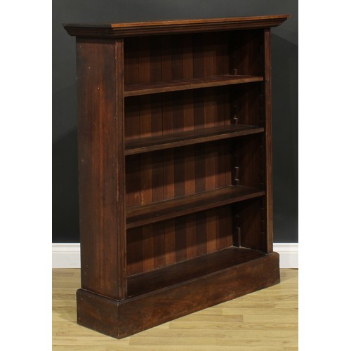 2605 - A Victorian style open library bookcase, rectangular top above three adjustable shelves, plinth base... 