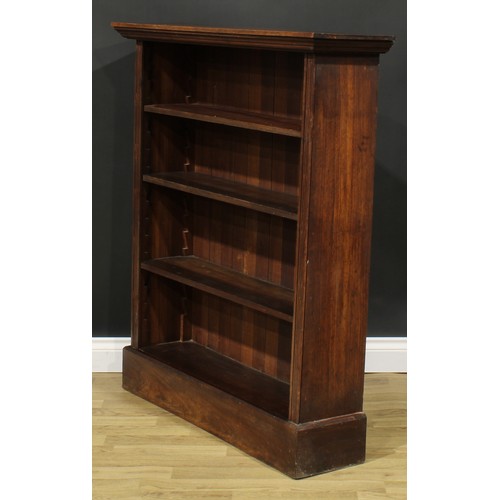 2605 - A Victorian style open library bookcase, rectangular top above three adjustable shelves, plinth base... 