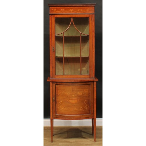 2564 - A Sheraton Revival satinwood crossbanded mahogany, fiddleback mahogany and marquetry display cabinet... 