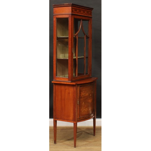 2564 - A Sheraton Revival satinwood crossbanded mahogany, fiddleback mahogany and marquetry display cabinet... 