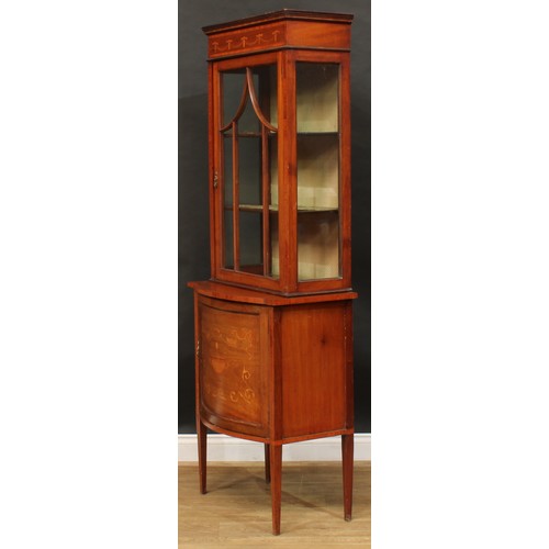 2564 - A Sheraton Revival satinwood crossbanded mahogany, fiddleback mahogany and marquetry display cabinet... 