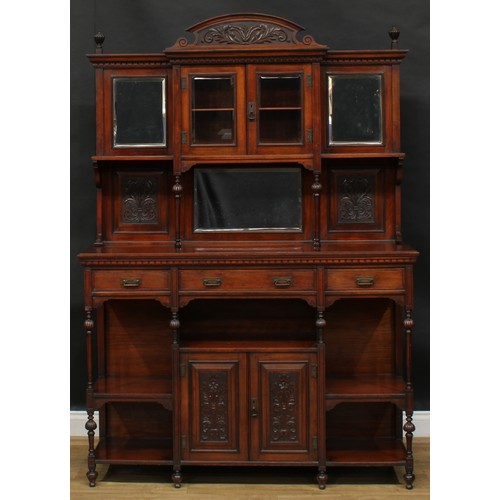 2294 - A Victorian walnut side cabinet, arched cresting above a pair of glazed doors and an arrangement of ... 