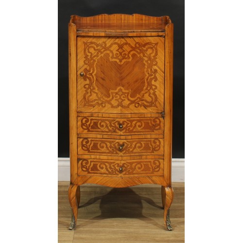 2339 - An early 20th century French kingwood and marquetry bedroom cabinet, shaped three-quarter gallery ab... 