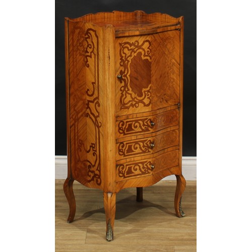 2339 - An early 20th century French kingwood and marquetry bedroom cabinet, shaped three-quarter gallery ab... 