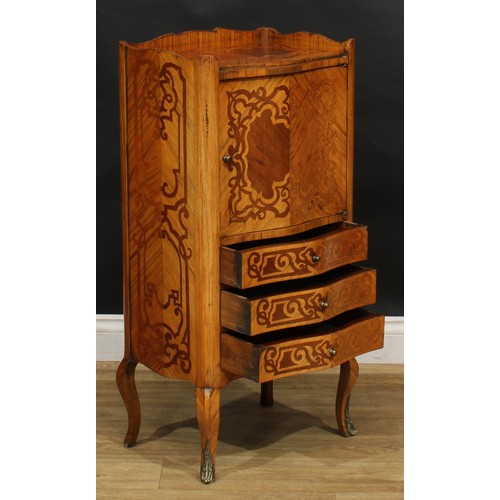 2339 - An early 20th century French kingwood and marquetry bedroom cabinet, shaped three-quarter gallery ab... 