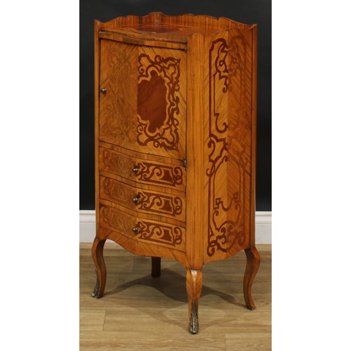 2339 - An early 20th century French kingwood and marquetry bedroom cabinet, shaped three-quarter gallery ab... 