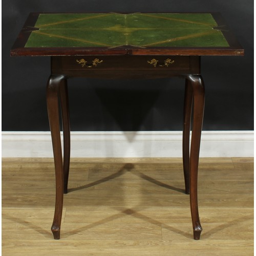 1952 - A late Victorian mahogany envelope card table, baize lined playing surface above a frieze drawer, gi... 